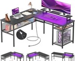 Reversible L Shaped Gaming Desk With Power Outlet &amp; Monitor Stand, Compu... - $222.99