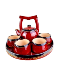 Pier 1 Earthenware Shanghai Tea Set Teapot Cups Tray - £27.28 GBP