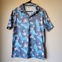 Linksoul Tempus Fugit Polo Shirt Eclipse Blue Floral Short Sleeve Mens M Medium  - £11.08 GBP