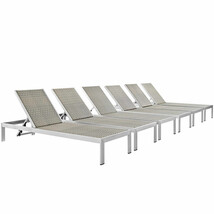 Set Of 6 Sun Lounge Chairs Aluminum Silver Frame Gray Rattan Commercial Quality - £1,254.63 GBP