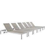 Set Of 6 Sun Lounge Chairs Aluminum Silver Frame Gray Rattan Commercial ... - £1,253.00 GBP
