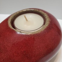 Red Stoneware Tealight Candle Holder, Made in Vietnam, Heavy Egg Shaped Pottery image 2