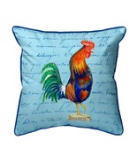 Betsy Drake Blue Rooster Script - Large Indoor Outdoor Pillow 18x18 - £37.00 GBP
