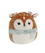 Squishmallows 2021 Dawn The Fawn Green Scarf 12&quot; Winter Plush Deer Kellytoy - $21.29