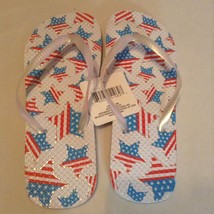 July 4th flip flops shoes Size 5/6 patriotic USA flag thongs sandals Lad... - $7.59