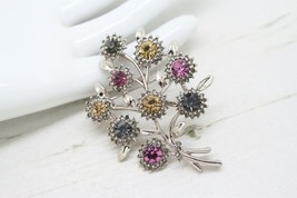 Stunning Vintage Style Floral Corsage Rhinestone Silver BROOCH Pin Jewel... - £7.79 GBP