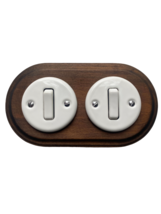 Wooden Porcelain Double Frame Switch 1 Gang Two-Way Dark Brown White Diameter 7&quot; - £40.13 GBP