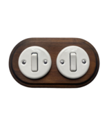 Wooden Porcelain Double Frame Switch 1 Gang Two-Way Dark Brown White Dia... - £40.67 GBP