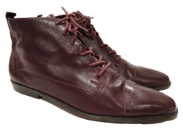 Connie I99HH60 BURGUNDY LEATHER Boot Bootie Flat Ankle Lace Up Uruguay 7... - $35.00