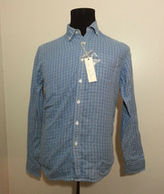 BARQUE Men Size M (21x28x25) Blue Plaid Print Cotton Button Down  - $77.55
