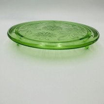 Jeannette Sunflower  Cake Plate 10 Tray Depression Glass Green Glow Footed - £38.68 GBP