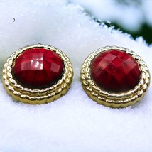 Retro Button Red Earrings Statement Faceted Acrylic Round Dome Shaped Clip-on - £7.90 GBP