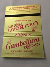 Vintage Matchbook Cover Matchcover Gambellara Zonin J Cipelli Wines Canada - £2.05 GBP
