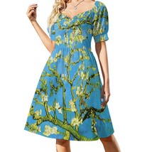 Van Gogh Almond Blossom Sweetheart Neck Puff Sleeve Dress (Size 2XS to 6XL) - $29.00