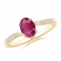 ANGARA Solitaire Oval Pink Tourmaline Bypass Ring with Pave Diamonds - £653.83 GBP
