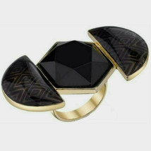 New NOS House of Harlow 1960 large chunky black scarab gold tone cocktail ring 5 - $24.74