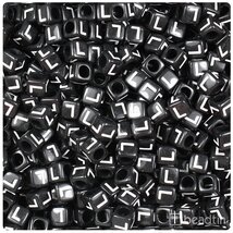 BeadTin Black Opaque 6mm Cube Plastic Alphabet Beads- White Letter L (80... - $2.09