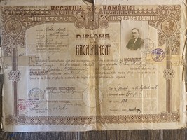 Vecchio documento Romania certificato diploma 1928 - $30.29