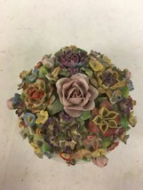 Antique German Porzellanmanufaktur Plaue Trinket Box Floral Top Gilt Accents - £114.17 GBP
