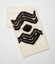 New LOFT Women Off White Fringed Black Snowflake Cream Cozy Knit Scarf One Size - £19.56 GBP