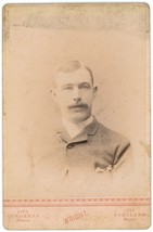 Circa 1880&#39;S Cabinet Card Handsome Man Great Mustache Suit. Wright Portland Me - £9.53 GBP
