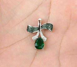 2.10 Ct Pear Cut Green Emerald &amp; Diamond Women&#39;s Pendant 14k White Gold Finish - £85.45 GBP