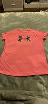 Girls Size XL Under Armour Loose Fit Solid Pink Black Short Sleeve Shirt Top EUC - £11.99 GBP