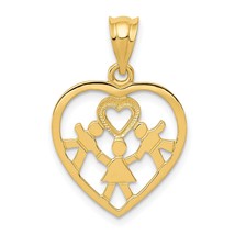 14K Gold Children Heart Charm Pendant Mom Jewelry New 23 X 17mm - £73.17 GBP