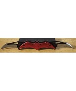 BATMAN BAT DOUBLE BLADED SPRING ASSISTED KNIFE BELT CLIP RED - £14.59 GBP