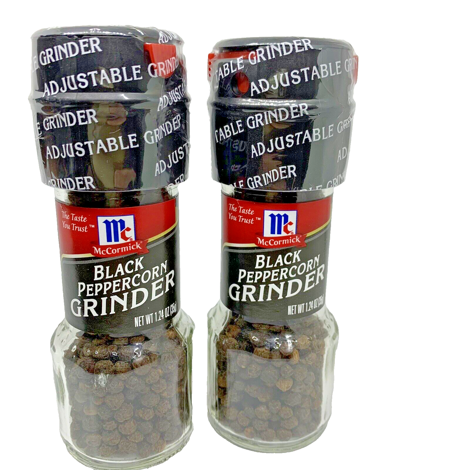 2 McCormick Black Peppercorn Grinders 1.24 oz Glass Adjustable Grind Grinders - $5.95