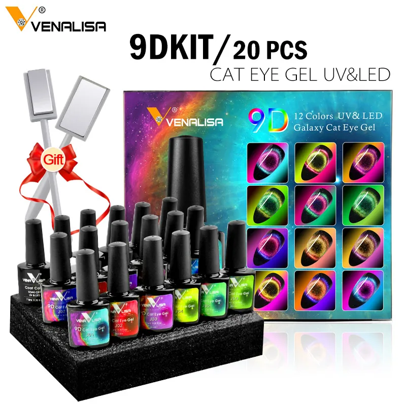20pcs/kit New 9D Galaxy Cat Eye Gel Polish Set Box Venalisa Magic Glitter Nail - £78.67 GBP