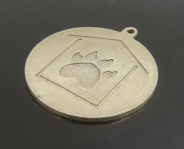 925 Sterling Silver - Vintage Dog Paw Print &amp; House Round Pendant - PT19108 - £29.54 GBP