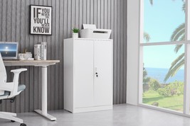 Metal Storage Cabinet With Locking Doors And Adjustable Shelf - White - £132.97 GBP