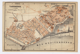 1913 Original Antique City Map Of Tarragona / Catalonia / Spain - $27.31