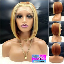 Winnie&quot; Synthetic Wig Light Brown Straight heat resistant Bob Glueless Lace Part - £55.31 GBP