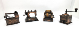 4 Vintage DURHAM Metal Toys Coffee Grinder Cash Register Sewing Machine Iron - £14.14 GBP