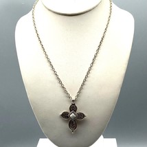 Western Cross Pendant Necklace with Howlite Stone Center on Silver Tone Chain - £15.34 GBP