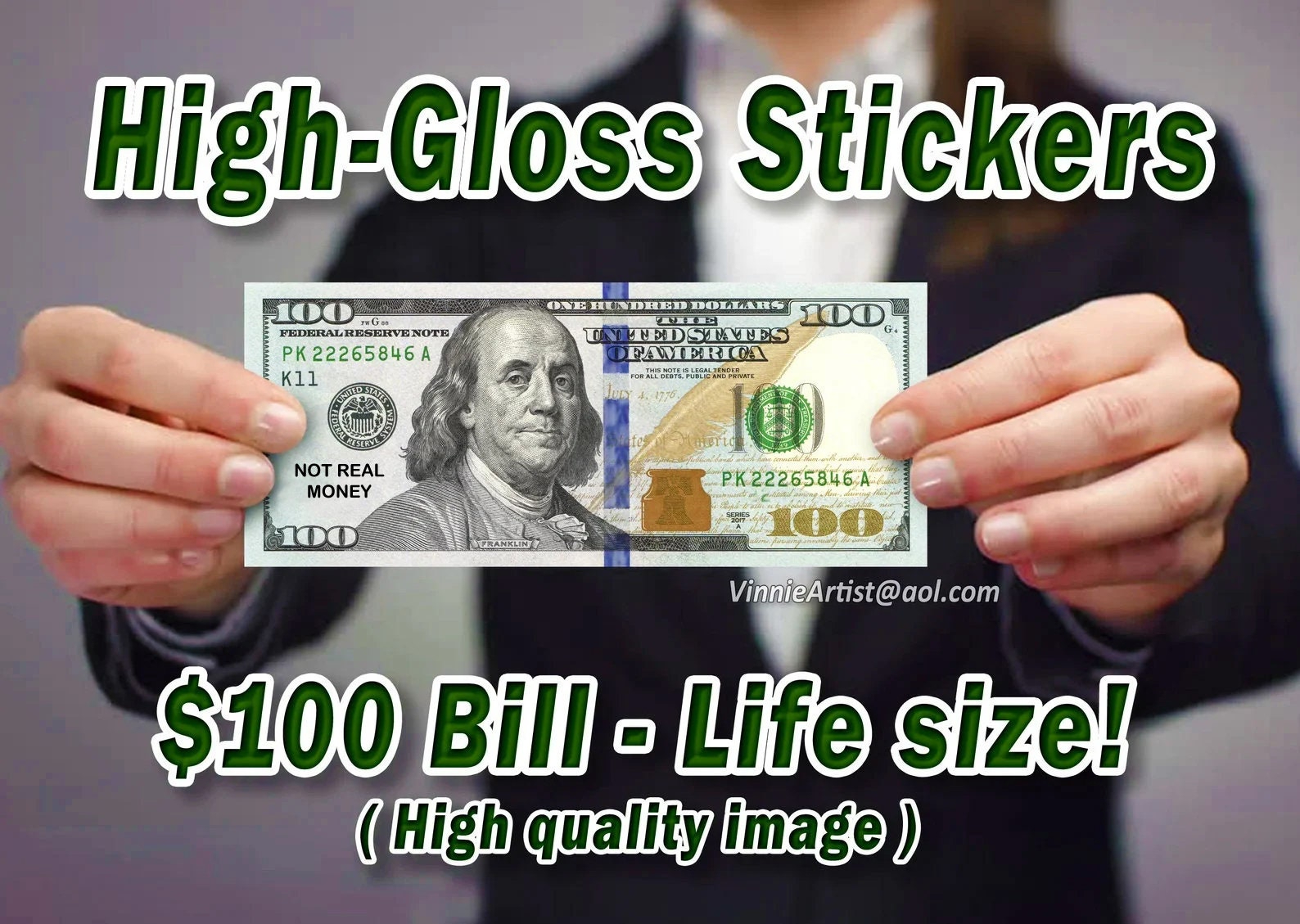 One Glossy Sticker Hundred Dollar Bills High Gloss Decal Money Labels $100 Cash - £3.94 GBP