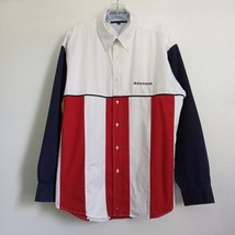  Vintage Tommy Hilfiger Y2K Shirt Flag Stripes Military Button Oxford Cotton XL - £85.21 GBP