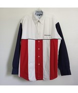 Vintage Tommy Hilfiger Y2K Shirt Flag Stripes Military Button Oxford Cot... - $156.24 CAD