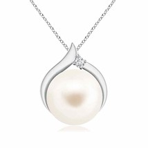 ANGARA Freshwater Pearl Solitaire Pendant Necklace with Diamond in Silver - £211.81 GBP