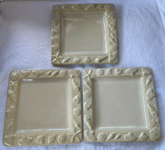 222 FIFTH BY THE SEA SQUARE EMBOSSED Seashell SALAD PLATES Ivory Set of ... - $36.99