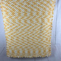 Hand Crochet Yellow White Afghan Throw Blanket 48&quot; x 40&quot; Baby Lap Scalloped - £15.97 GBP