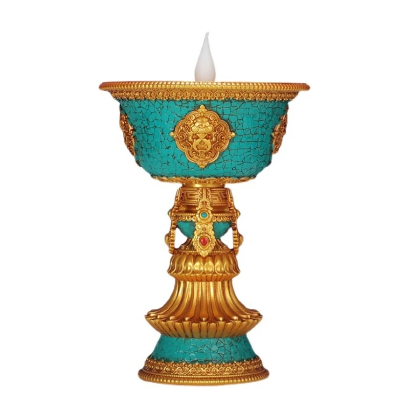 Rechargeable Candle Holder Tibetan Electronic Butter Lamp Buddhist Table - $49.18