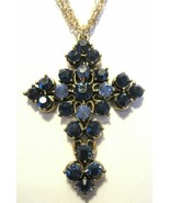 BLUE RHINESTONE CROSS PENDANT NECKLACE DESIGNER QUALITY VINTAGE Filigree... - €30,35 EUR