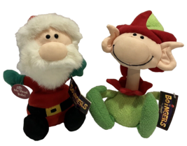 Bestever Boingers Holiday Elf &amp; Santa Head Plush Bobbles 7 1/4 inch Lot of 2 - £19.35 GBP