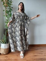 Hand Block Print Black Kaftan For Dress Winter Fall Bridesmaid Dress Bea... - $39.99