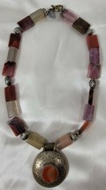 Vintage Artisan Roman Glass Necklace pendant Jerusalem Judaica Signed - £75.17 GBP