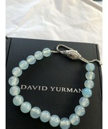 David Yurman 8mm Aqua Chalcedony Spiritual Bead Bracelet Silver Pull Clasp NWT - £137.71 GBP