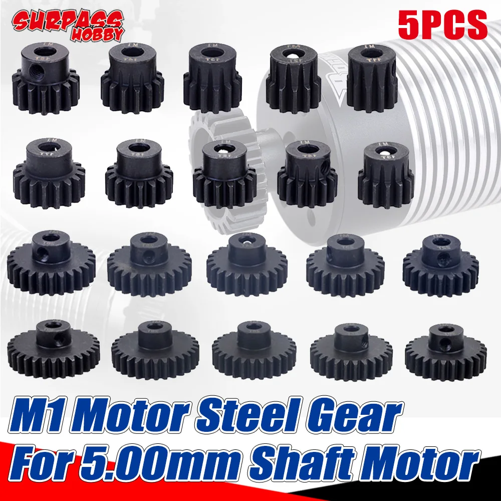 Play SURPA HOBBY 5PCS M1 Motor Gear Metal Pinion 3pcs Set Steel for 1/8 1/10 RC  - £25.21 GBP